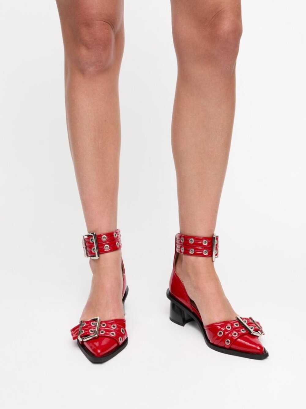 GANNI Chunky Buckle Open Cut Pumps - Picture 2 of 15